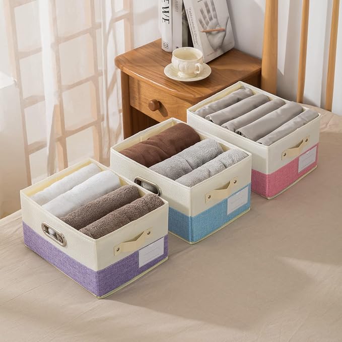Large Collapsible Storage Baskets for Closet [3-pack] Decorative Fabric Storage Bins Cubes with Leather/Metal Handles for Shelves Bedroom Living Room Pink&Cream (14.9x9.8x8.3 Inch) - Image 7