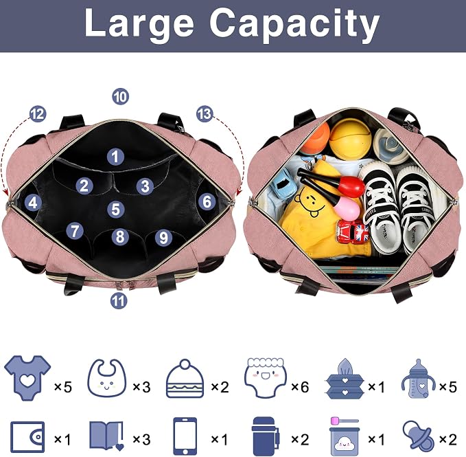Diaper Bag Tote for Baby 7PCS, Large Mommy Bag with Portable Changing Pad | Multifunctional Hospital Bags for Labor and Delivery with Pacifier Case and Organizer Pouches,Travel Baby Bag for Boy Girl - Image 5