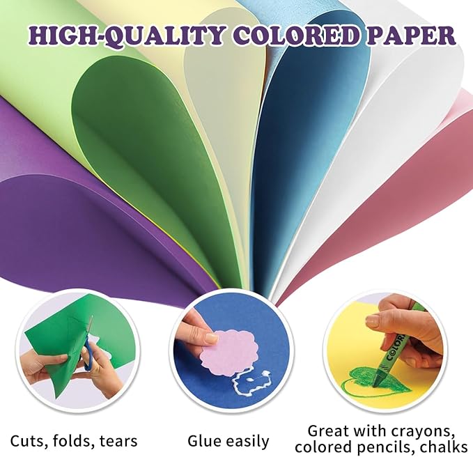 300 Sheets Colored Construction Paper for Art Craft Drawing 12"x 17.3", 80gsm Colored Craft Paper Medium Weight for Arts Party - Image 3