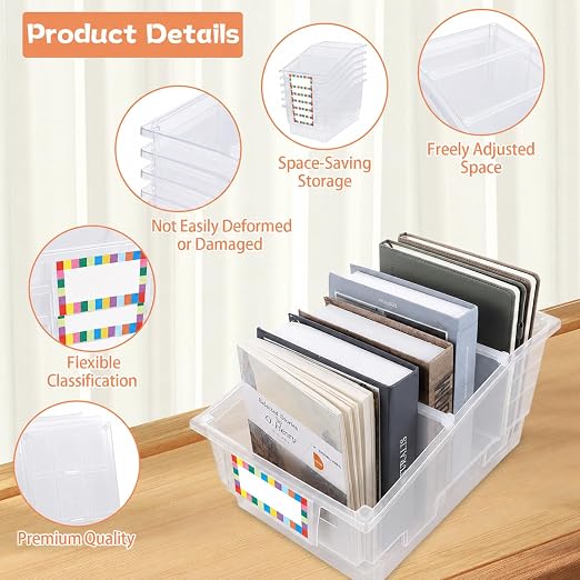 gisgfim 6 Pack Picture Book Bin with Dividers Classroom Library Book Bin Small Plastic Books Holders with Labels for Classroom Library Magazines Storage Organizer 13.5 x 8.75 x 7.75 in(Clear) - Image 3