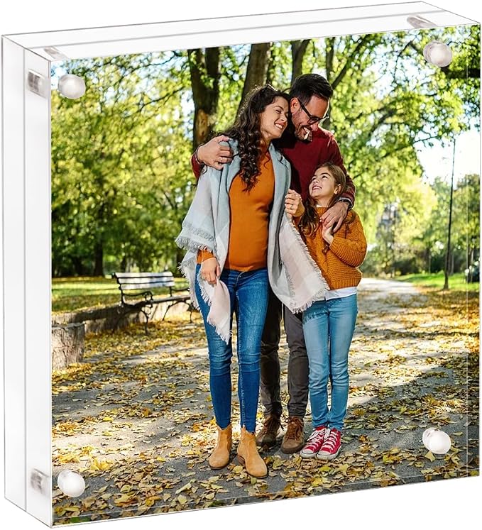 AMEITECH 7x7 Acrylic Picture Frame 5 Pack,Clear Double Sided Frameless Photo Frame with Magnetic, Free Standing Desktop Acrylic Frame Display, Lucite Frame with Gift Box Package | Double Sided Floating Magnetic Frames, 24mm Thick, Free Standing Desktop... by AMEITECH