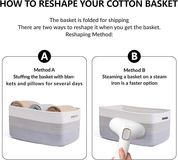 MiniArk Large Storage Baskets for Shelves, 17 x 13 x 7.5” Closet Organizers Bins for Clothes Blanket Towels, Baby Nursery, Toy Baskets Box, Woven Rope Baskets, 2 Packs Gradient Grey - Image 7