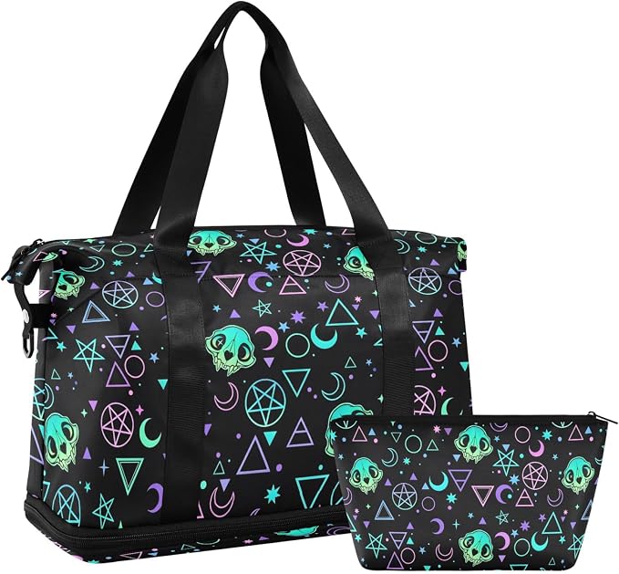 Travel Duffel Tote Bag Magic Skulls Sports Duffel Bag with Wet Pocket Weekender Overnight Bag for Women Men Gym Bag, Carry On Bag Hospital Bag for Labor and Delivery - Image 7