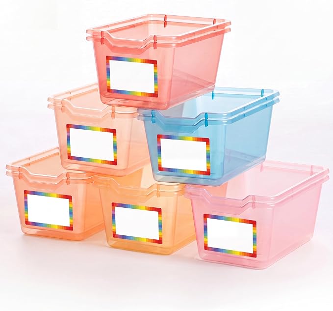 Funrous 12 Pack Plastic Cubby Bins for Classroom, Stackable Storage Bins with Rainbow Labels and Handles Cubby Organizer Containers for Teacher Supplies Home Office Daycare and Playroom (Orange) by Funrous