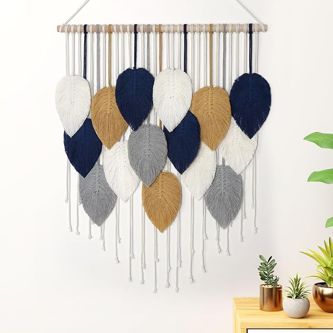 Alynsehom Macrame Wall Hanging, Boho Handmade Woven Leaf Tapestry, Chic Wall Art Decor for Bedroom Living room Nursery Apartment Ornament (23.6" W x 29.5" L) by AlynsehomCreateaBetterLife