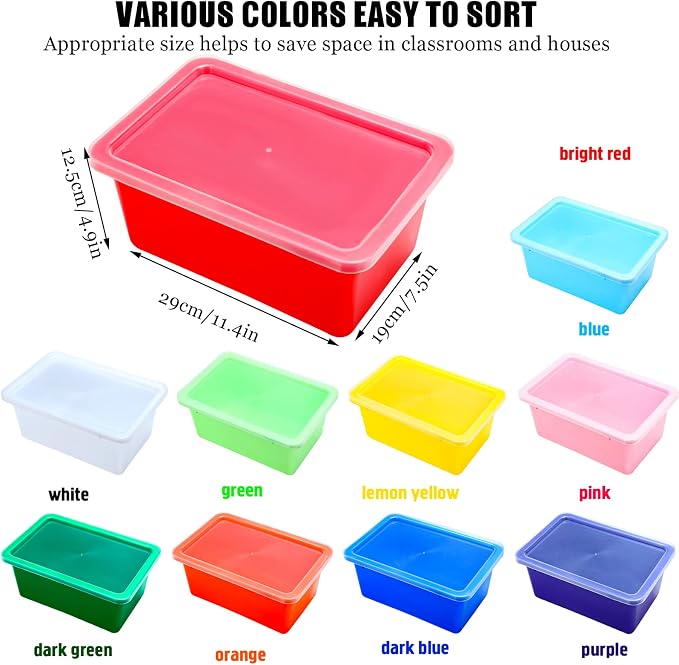 10 Pack Small Storage Bins with Clear Lids Multipurpose Colorful Plastic Cubby Containers Stackable Storage Toy Bins for Classroom, Nursery, Home, 11.4 x 7.5 x 4.9 Inches, 10 Colors - Image 2