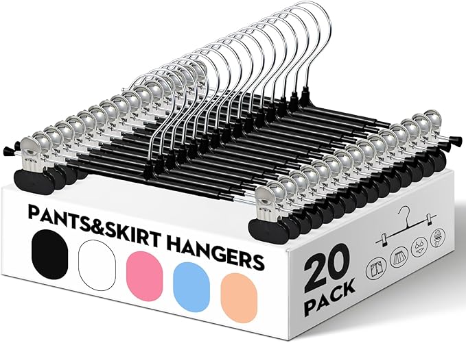 HUADYMEET 12 Inch Heavy Duty Pants Skirt Hangers with Clips,Black,20 Pack | Metal,Space Saving,Adjustable,Hanger for Jeans Shorts Clothes Slacks Trousers,For Adult Men Women Children,Non Slip - Image 2