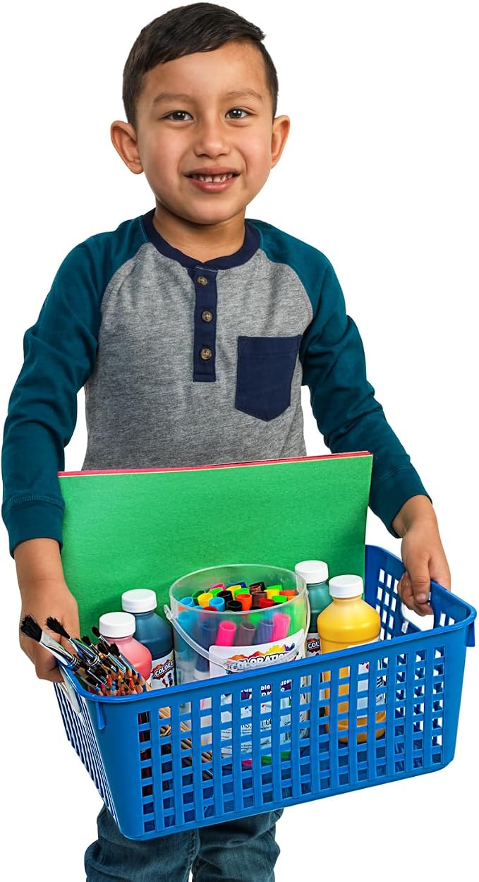 Really Good Stuff Large Plastic Storage Baskets with Handles | 13.75" x 9.75" x 5", Rainbow Group Colors, Book & Supply Organization for Classrooms & Home - Image 7