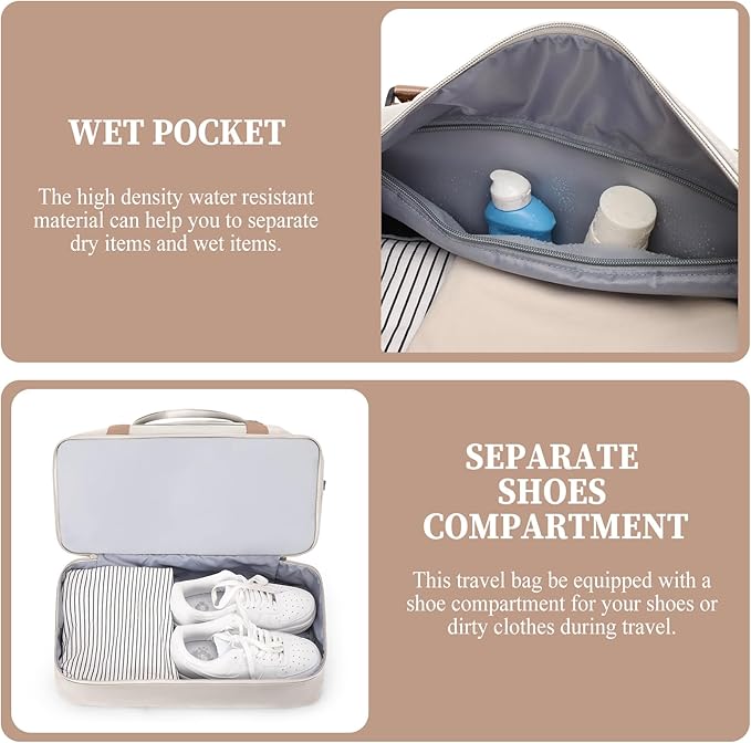 Weekender Bags for Women, Carry-On Overnight Travel Duffel Bag | Travel Bag with Shoes Compartment & Toiletry Bag, Extra Large - Image 4
