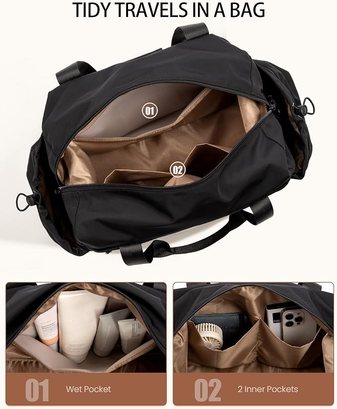 LOVEVOOK Travel Duffel Bag, Gym Bag for Women, Large Weekender Overnight Bags with Shoe Compartment, 38L Carry on Gym Hospital Bag with Wet Pocket, 2 Pcs - Image 6
