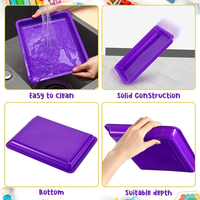 Maitys 24 Pcs Plastic Art Tray 11x8.7x1 Inch Activity Craft Tray,Purple | Classroom Serving Trays, Stackable Storage, Sand Trays for School Painting Beads Crafts DIY Projects - Image 2