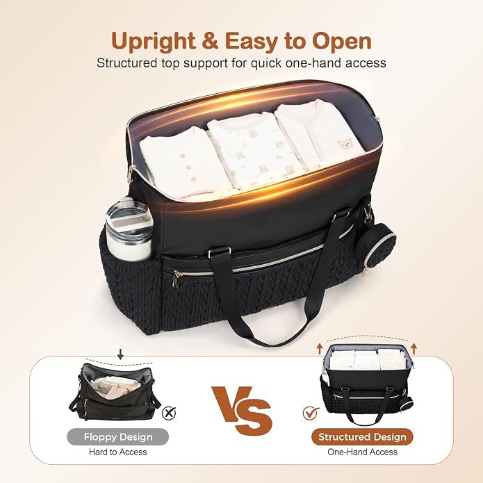Lekesky Diaper Bag Tote, Large Diaper Bags Waterproof | Hospital Bag for Labor Delivery, Baby Bag with Pacifier Case, Travel Diaper Tote with Changing Pad, Black - Image 5
