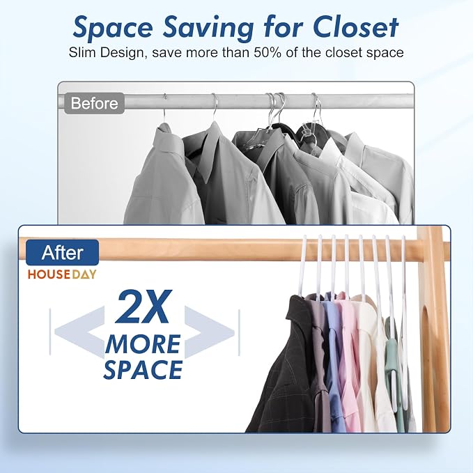 HOUSE DAY White Plastic Hangers 50 Pack – Slim Space Saving Clothes Hangers | Durable Sturdy Hangers for Shirts, Coats, Pants and Dresses, Non-Slip Notches Hold Straps, Closet Refreshes and Daily Storage - Image 6