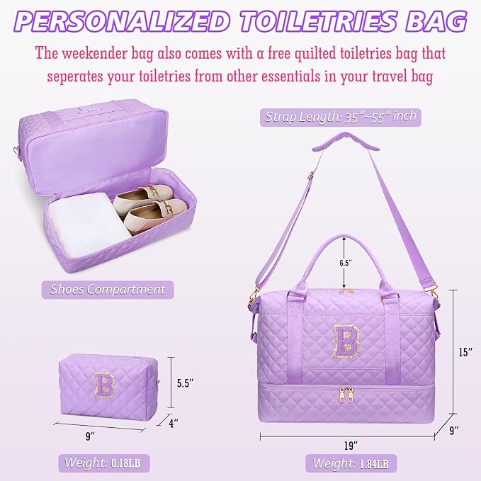 Teen Girl Gifts-Women Gift-Duffle Bags for Travel(Purple,B) | Girl Birthday Gift-Dance Gym Bag with Toiletry Bag-Weekender Bags with Shoe Compartment - Image 7