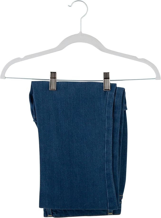 Simplify 24 Pack Velvet Hangers with Clips | Skirt and Pants | Slim Space Saving | Closet Organization | Non-Slip | Prevent Creases | Swivel Neck | Durable | White - Image 6