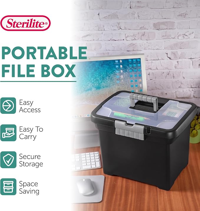 Sterilite Portable File Box with Latching Lids for Home and Office, 12-Pack | Heavy-Duty and Stackable Plastic Containers with Latches for Closet, Cabinet, Bedroom, Bathroom and Dorm Room Organization - Image 2