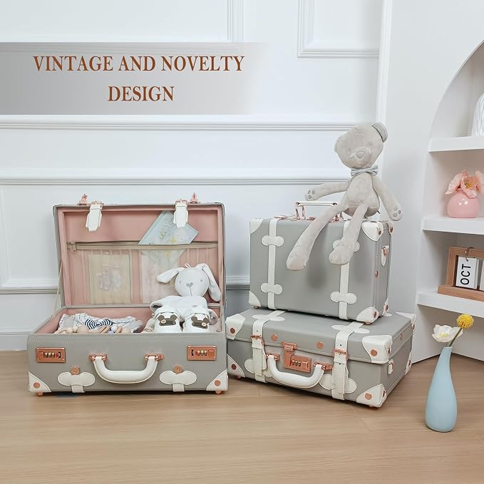 Unitravel Baby Keepsake Case, 18" Handmade Memory Storage Box, Newborn Keepsake Box, Vintage Suitcase for Baby Shower, Baptism, Naming Ceremony or Birthday (grey) - Image 6