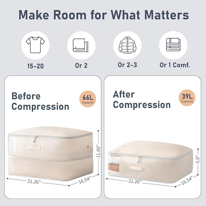 DIMJ Comforter Storage Bag 6 Pack - Blanket Storage Organizer Compression Bags, Large Capacity Ultra Space Saving Self Compression Organize for Bedding, Pillow, Duvet, Sheet Storage with Zipper Window - Image 2