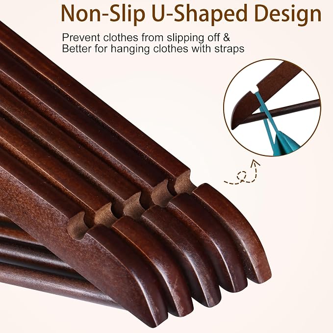 JupiterForce Wooden Clothes Hangers 50 Pack, Non-Slip Wood Coat Hanger with 360° Swivel Hook, Heavy Duty Hangers for Coats, Shirts,Suits, Jackets, Dress, Pant(Brown) - Image 3