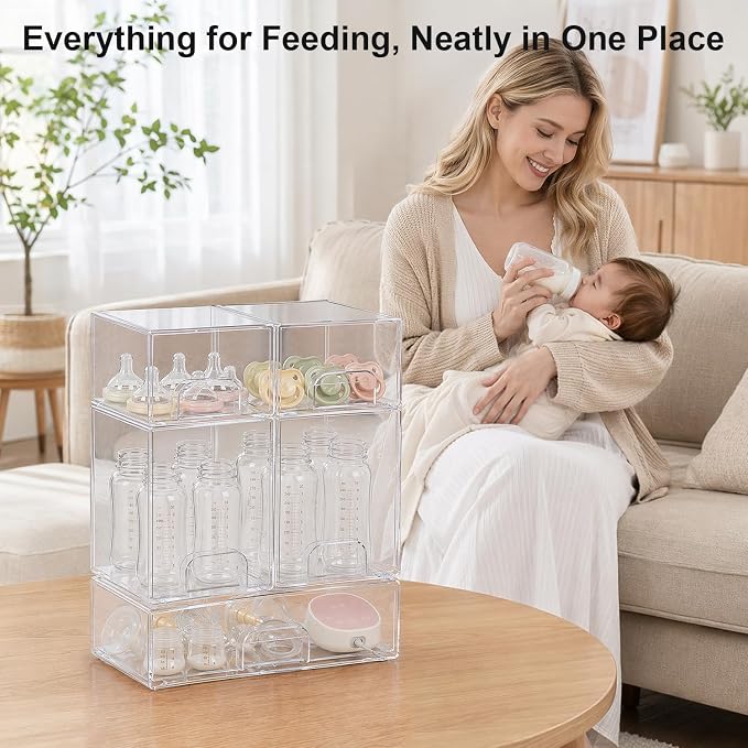 QRRICA Baby Bottle Organizer for Countertop, 5-Piece Stackable Clear Acrylic Storage with Non-Slip Pads & Handles – Large Capacity for Kitchen, Pantry, Bathroom, Vanity, Cabinet - Image 7