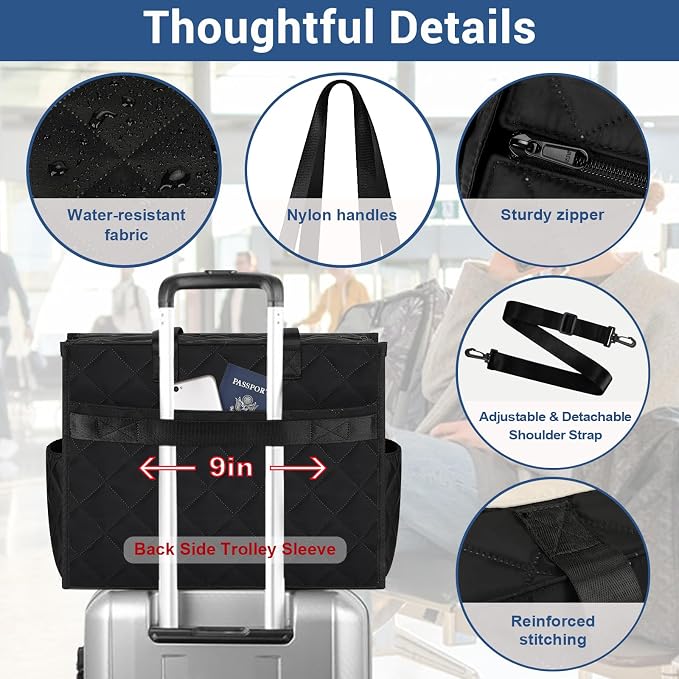 IBFUN Utility Tote Bag with 24 Pockets, Large Teacher Travel Tote for Women | Large Work Tote Bag 2pcs with Zipper for Travel Daily School Teacher Nurse, Large Lightweight Laptop Shoulder Bag Handbag - Image 6