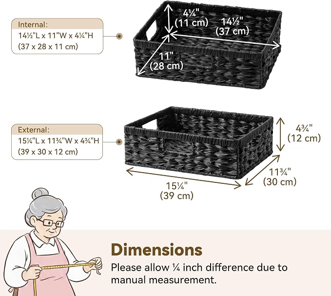 GRANNY SAYS Wicker Storage Baskets for Shelves, Black Wicker Basket,1-Pack | Waterproof Wicker Baskets for Organizing, Shallow Basket,Woven Baskets for Storage,Plastic Storage Baskets Moisture Resistant - Image 7