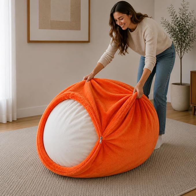 ULTIMATE SACK | 4 Ft Bean Bag Chair Replacement Cover Only | Orange Fur | Removable Washable Cover only by ULTIMATESACK