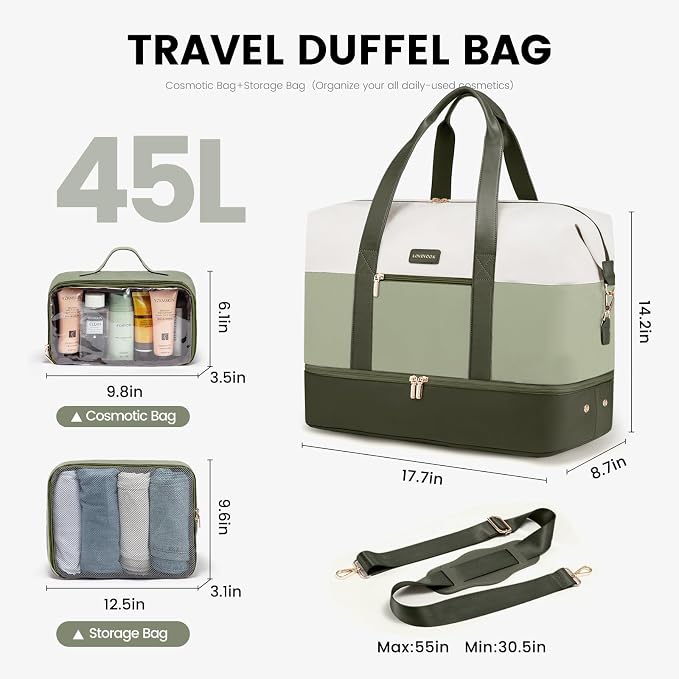 LOVEVOOK Weekender Bag for Women, Large Duffle Bag for Travel with 2 Packing Cubes, Carry on Overnight Bag with Shoe Compartment, Mom Hospital Bags for Labor and Delivery - Image 3