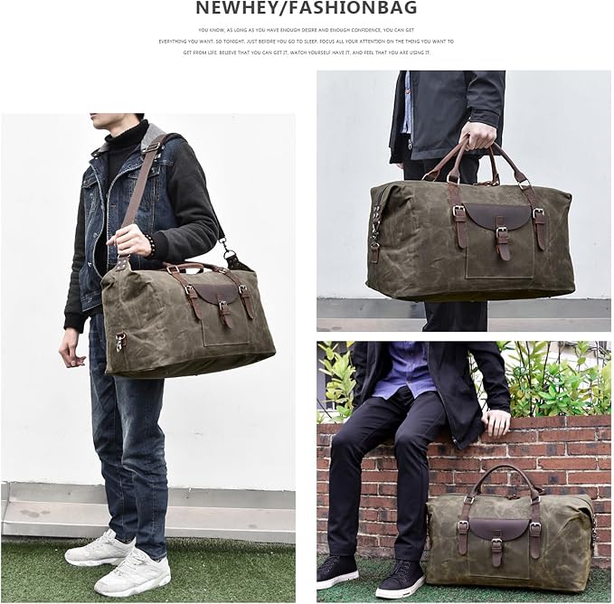 Oversized Travel Duffel Bag Waterproof Canvas Genuine Leather Weekend bag Weekender Overnight Carryon Hand Bag, Dark Brown - Image 6
