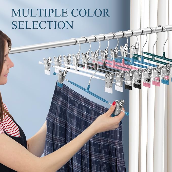 Pants Hangers with Clips Skirt Hangers, 12 Inch 20 Pack, Blue | Non-Slip,Adjustable metal clips,Space-Saving,Heavy duty, for pants/skirt/dress/trousers/jeans/shorts/Clothes,Women,men - Image 5