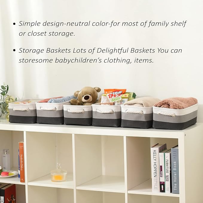 TcaFmac Small Fabric Storage Baskets for Organizing [6 Pack] Closet Storage Bin Foldable Storage Baskets for Shelf Canvas Storage Bins Decorative Basket with Handles(Gradient Gray,12" L×8" W×5" H) - Image 3