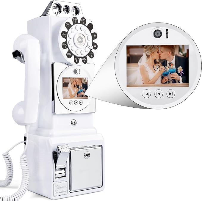 Video Audio Guest Book, Wedding Phone Customized Video Messages, Record Preserve Your Special Occasions, Ideal for a Variety of Memorable Party Occasions (Wall Phone,White) by FiayaComVintageTelephone