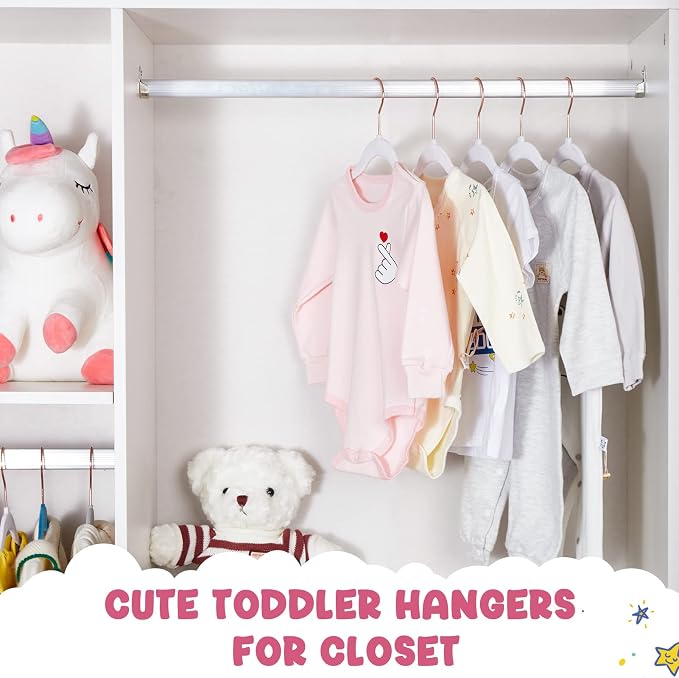 HOUSE DAY Velvet Baby Hangers for Closet, Kids Hangers Velvet 60 Pack | White Non Slip Toddler Hanger 11.8 Inch, Durable Childrens Hanger for Newborn Baby Clothes +360° Swivel Rose Gold Hook - Image 5