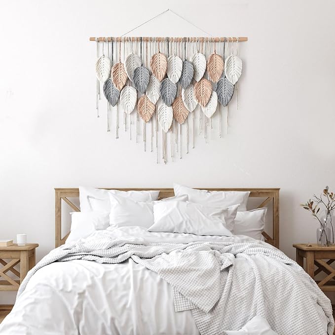 Alynsehom Large Macrame Wall Hanging, Boho Woven Tapestry, Chic Modern Bohemian Handmade Leaf Feather Wall Art Home Decor for Apartment Dorm Living Room Bedroom Nursery Backdrop (39" W X 29.5" L) - Image 2