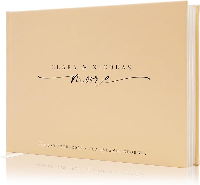 Personalized Guest Book - 11.5" x 8.5" Custom Bride & Groom Names with Bookmark and Hard Cover 140 GSM Blank Pages, for Weddings Guest Book, Engagements, Birthdays, Special Events, Butter by ModernAlbumDesigns