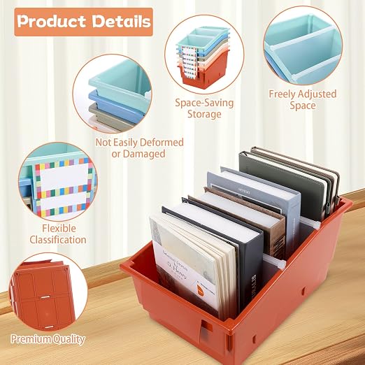 gisgfim 6 Pack Picture Book Bin with Dividers Classroom Library Book Bin Small Plastic Books Holders with Labels for Classroom Library Magazines Storage Organizer 13.5 x 8.75 x 7.75 in(Boho) - Image 3