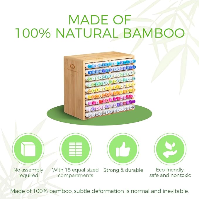 Ohuhu Bamboo Marker Organizer, Wooden Desktop Storage Holds 126 Markers | Markers Pens Pencils Art Brushes Stationary Organizer Pencil Holder with 18 Compartments for Classroom Office Decor Home - Image 4