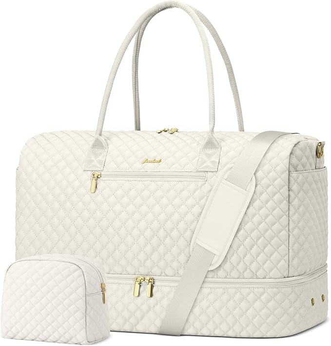 Travel Overnight Bag Weekender Bags - Duffle Bag Women with Shoe Compartment Carry On Overnight Bag with Toiletry Bag Duffel Bags with Wet Pocket for Gym Hospital Bags for Labor and Delivery Beige by FOCDOD