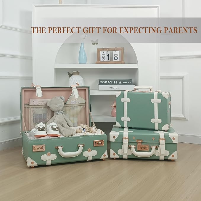 Unitravel Baby Keepsake Case, 18" Handmade Memory Storage Box, Newborn Keepsake Box, Vintage Suitcase for Baby Shower, Baptism, Naming Ceremony or Birthday (mint green) - Image 5