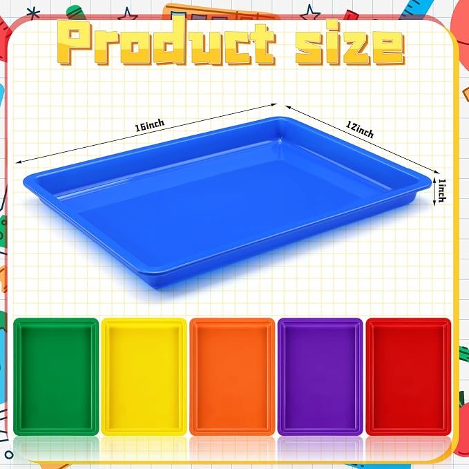 6 Pack Large Plastic Art Trays for Classroom, 16x12x1 Inch,Rainbow | Plastic Paint Trays for Kids Craft Activity Sensory Play Stackable Organizer for Preschool Art Projects Jewelry Beads Sorting - Image 2
