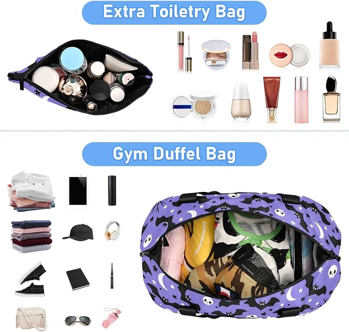 Travel Duffel Tote Bag Bats Satellites Skulls and Trees Sports Duffel Bag with Wet Pocket Weekender Overnight Bag for Women Men Gym Bag, Carry On Bag Hospital Bag for Labor and Delivery - Image 3