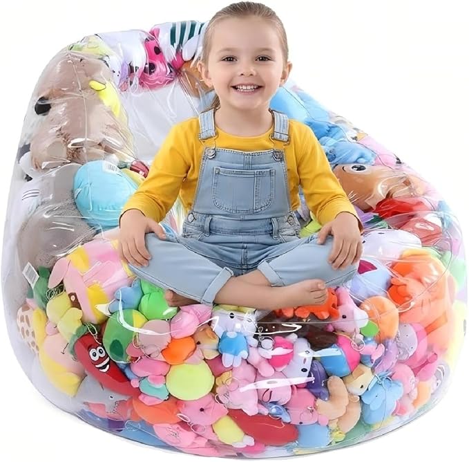 Clear Stuffed Animal Storage Bean Bag Chair Cover - Extra Large 150L, Waterproof & Easy-Clean Toy Organizer with Plastic Window,forNursery, Bedroom, Playroom (Cover Only, No Filler) (1 pcs) by Unknown
