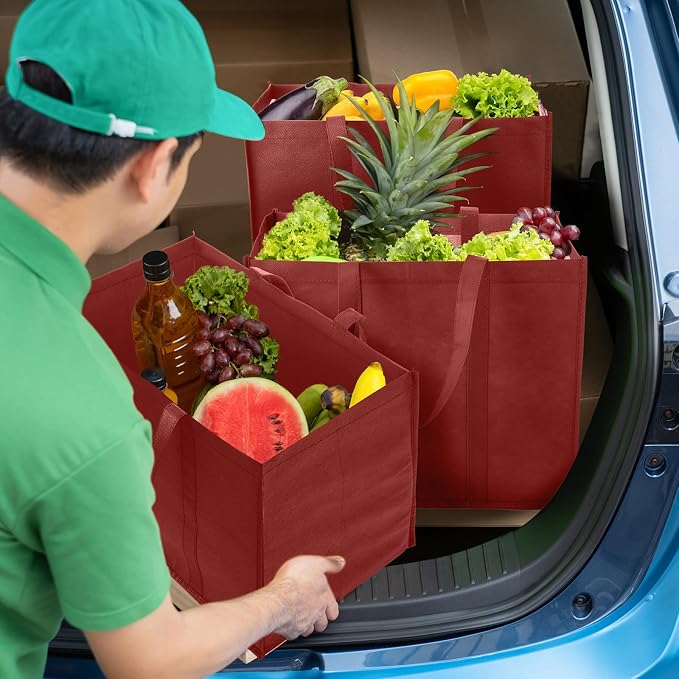 Hillban 30 Pack Large Reusable Shopping Bags Bulk | Heavy Duty Foldable Grocery Bags 16 x 13 x 10 Inch, Washable Portable Storage Totes with Reinforced Handles - Image 2