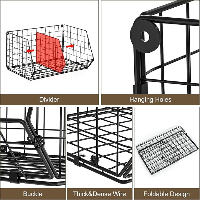 Jautokerdar 6 Tier Extra Large Hanging Storage Organizer,Hanging Closet Shelves with Dividers,Closet Organizer Wire Shelf with 5 S Hooks,Bedroom,Laundry Storag-Black - Image 2