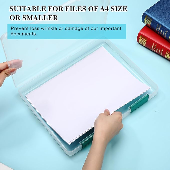 6 Pcs Clear Paper Storage Box,12.4 x 9.84 x 1.18 Inches,Dark Green | A4 Plastic File Box Document Paper Organizer Storage Board Game Project Cases Containers with Buckle for Craft, Magazine - Image 4