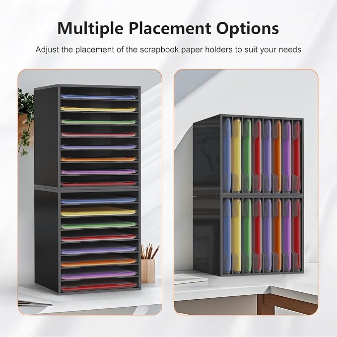 Krafetto 2 Pack Scrapbook Paper Storage Organizer Rack for Holding 12 x 12 Paper Storage Pouch, 8 Large Slots Desktop Papers Organizer Holder, File Sorter for Home Office School, Black - Image 5