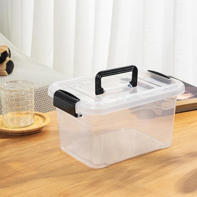 Cetomo 6Lx12 Pack Storage Boxes, Storage Box with Lids and Handle for Home Dorm Office Organization, Stackable Nesting Tote Container, Plastic, Clear, 6L-12 Pack - Image 5