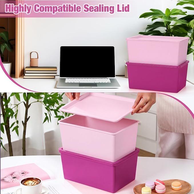 6 Pcs Small Plastic Storage Bins with Lids,Pink Series - Image 3