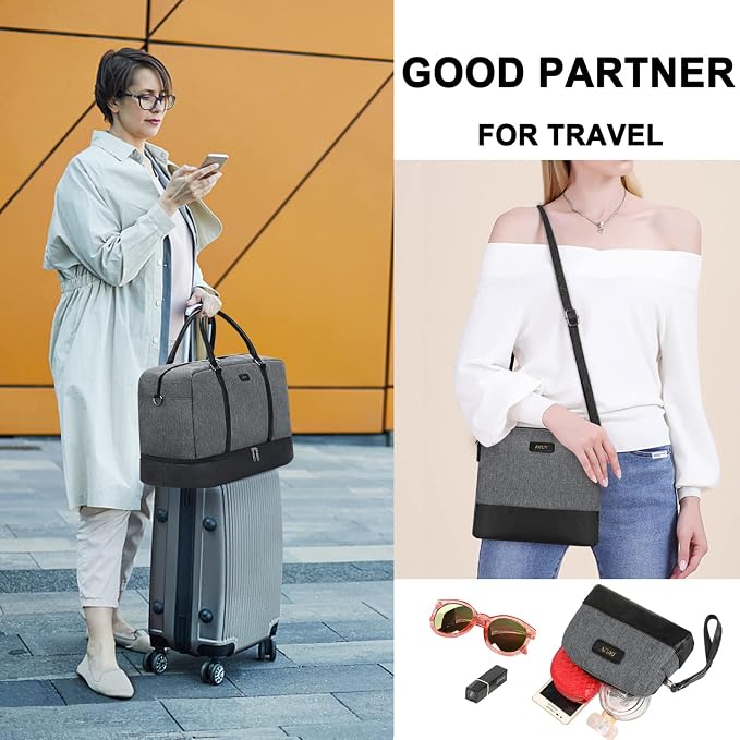 Weekender Bags for Women, 21" Travel Duffle Bag with Shoe Compartment | 3PCS Carry On Overnight Large Duffel Bag with Crossbody Bag and Toiletry Bag for Weekend Travel Gym Hospital Business Trip - Image 3