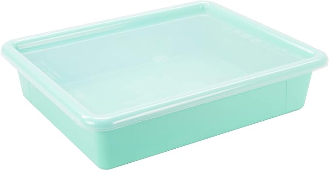 Storex Letter Size Flat Storage Tray – Organizer Bin with Non-Snap Lid for Classroom, Office and Home, Teal, 5-Pack (62541A05C) - Image 6